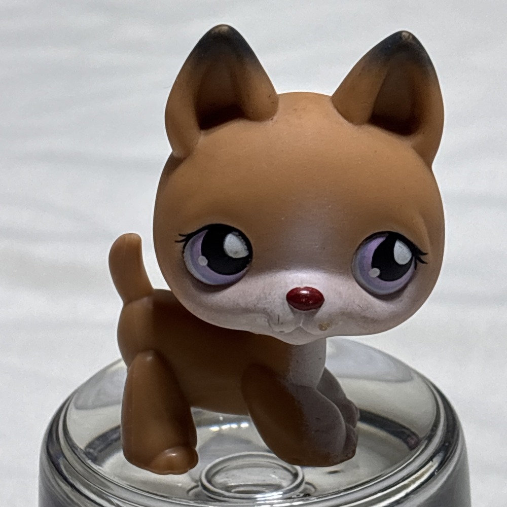 LPS Littlest Pet Shop #112 Tan German Shepherd Dog Dark Ear Tips Purple Dot Eyes